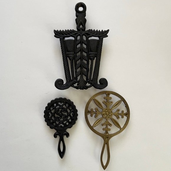 Other - Vtg trivets, cast iron and brass, set of 3